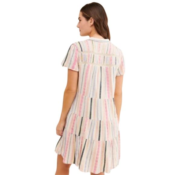 ANTHROPOLOGIE Short Sleeve Georgina Tiered Striped Shirt Dress Womens (M-Petite) - Picture 7 of 15